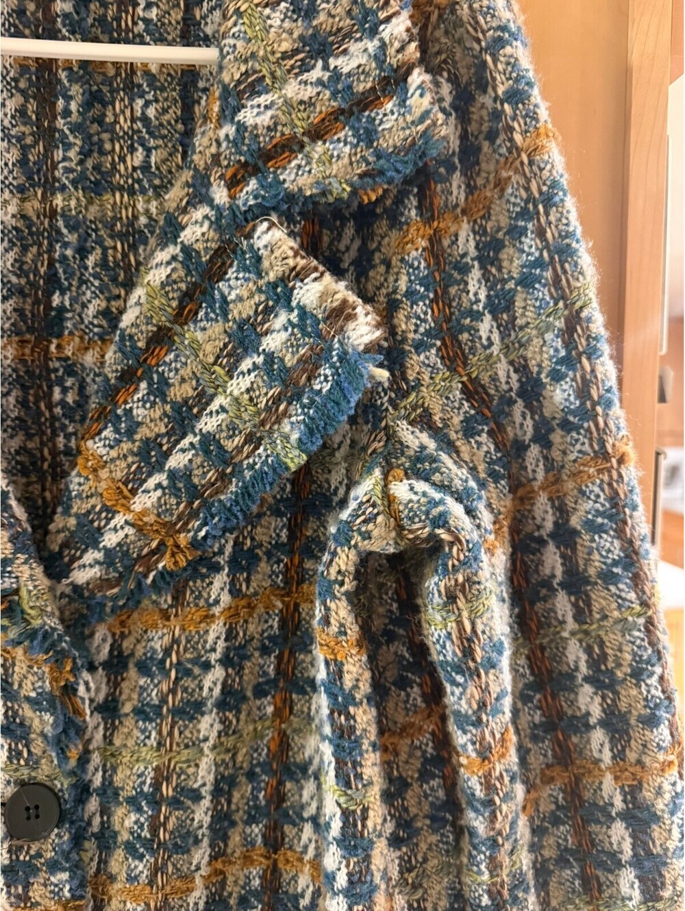 J.NNA Plaid Boucle Shacket Womens Small Blue Oversized Button Front Jacket Coat - Picture 8 of 9
